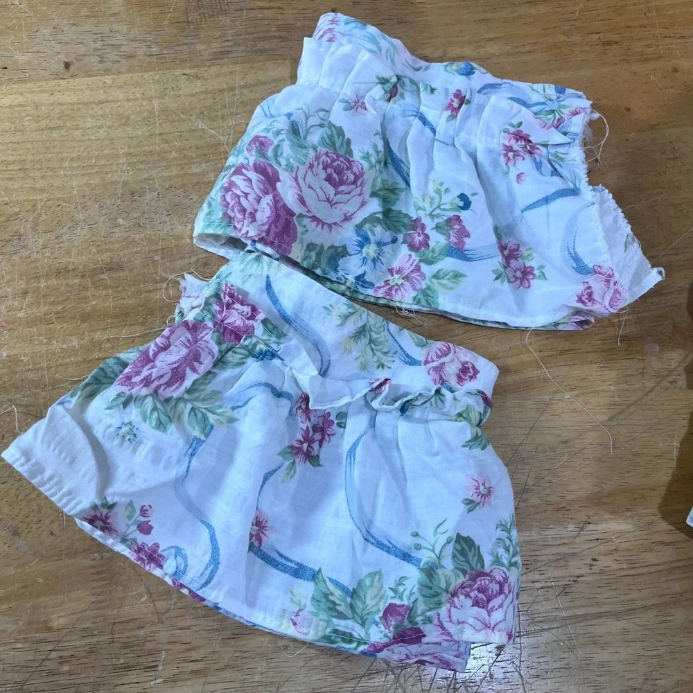 Vtg Floral Rose Ribbon Ruffle Curtain Panels Set 2 42x84 Tie Backs Cottagecore